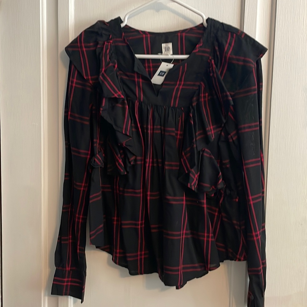 Gap Plaid Ruffle Top S